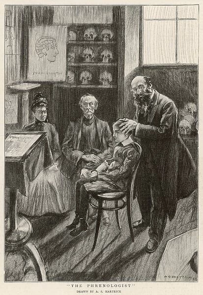 Phrenology Session. Consulting the phrenologist - the parents wait while