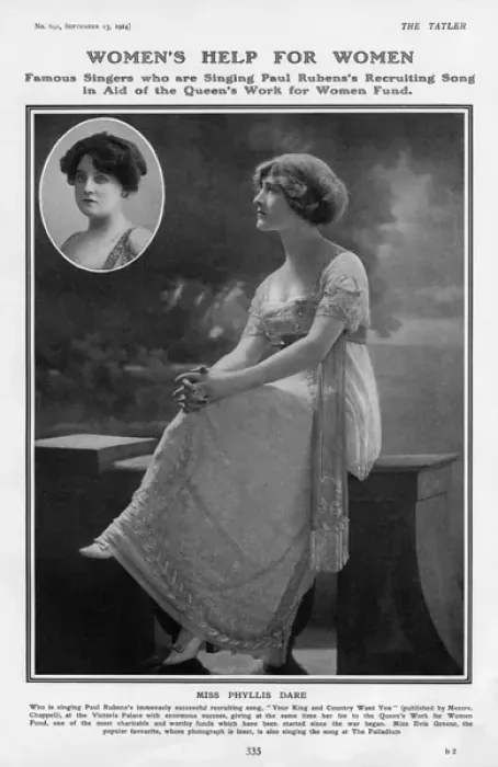 Framed Print : Phyllis Dare and Evie Greene singing recruiting songs, WW1