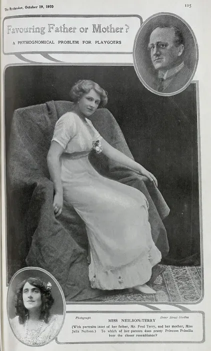 Framed Print : Phyllis Neilson-Terry, actress, (1892-1977) theatrical studio portrait. Captioned, Favouring Father or Mother?: A Physiognomical Problem For Playgoers Framed Print : Phyllis Neilson-Terry, actress, (1892-1977) theatrical studio portrait. Captioned, Favouring Father or Mother?: A Physiognomical Problem For Playgoers