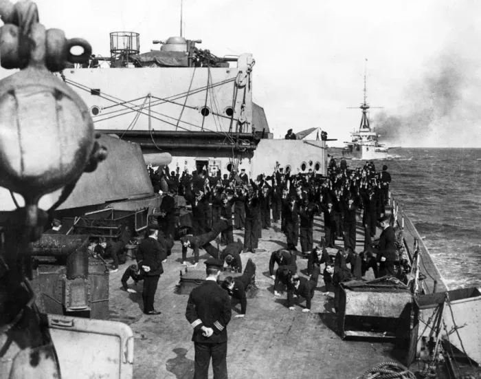 Framed Print : Physical drill on the HMS Iron Duke, WW1 Framed Print : Physical drill on the HMS Iron Duke, WW1