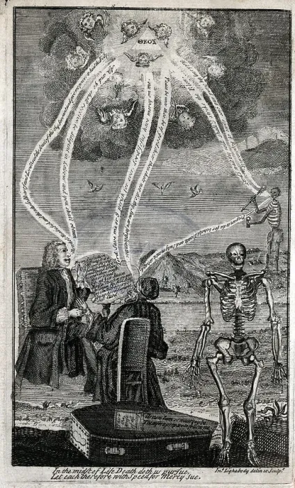 Framed Print : A physician, his patient, a coffin and two skeletons Framed Print : A physician, his patient, a coffin and two skeletons