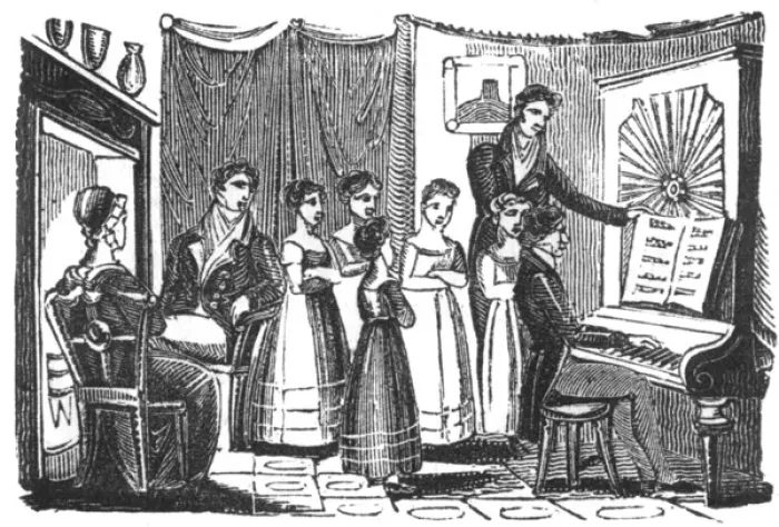 Framed Print : Piano recital group, c. 1800 Framed Print : Piano recital group, c. 1800