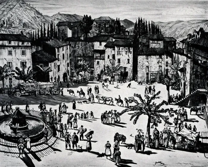 Framed Print : The Piazza, Anticoli Framed Print : The Piazza, Anticoli