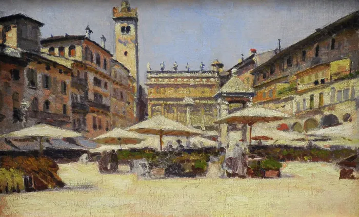 Framed Print : Piazza delle Erbe in Verona, ca. 1900, by Gierymski Framed Print : Piazza delle Erbe in Verona, ca. 1900, by Gierymski