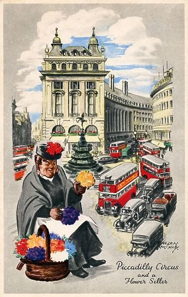 Piccadilly Circus and a London Flower Seller