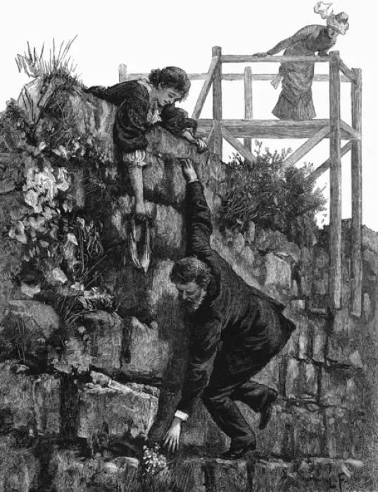 Framed Print : Picking Flower in Wall Framed Print : Picking Flower in Wall