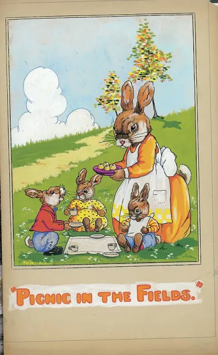 Framed Print : Picnic in the fileds - Rabbits Framed Print : Picnic in the fileds - Rabbits