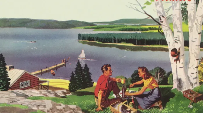 Framed Print : Picnic Overlooking Lake Date: 1948 Framed Print : Picnic Overlooking Lake Date: 1948