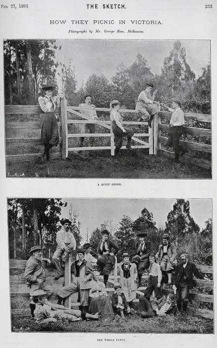 Framed Print : Picnic Party, Victoria, Australia, group in countryside Framed Print : Picnic Party, Victoria, Australia, group in countryside