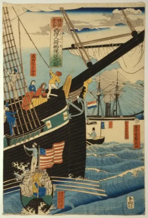 Framed Print : Picture of Western traders at Yokohama transporting merchand Framed Print : Picture of Western traders at Yokohama transporting merchand