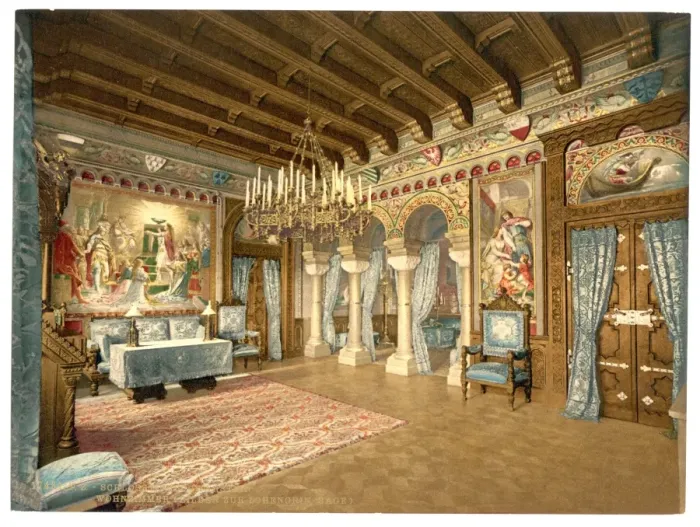 Framed Print : Pictures of the Lohengrin story, drawing room, Neuschwanste Framed Print : Pictures of the Lohengrin story, drawing room, Neuschwanste