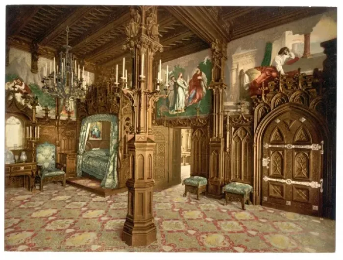 Framed Print : Pictures of Tristan story, bedroom, Neuschwanstein Castle, U Framed Print : Pictures of Tristan story, bedroom, Neuschwanstein Castle, U