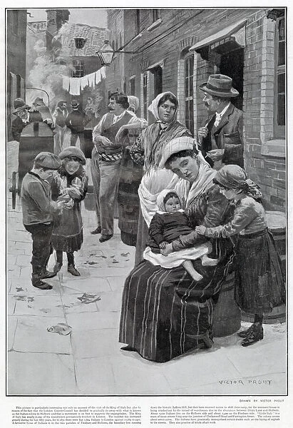 Picturesque illustration of an Italian Community living off Leather Lane in London