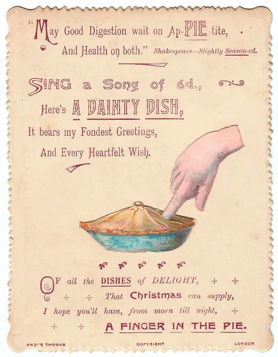 Framed Print : Pie with comic verse on a Christmas card Framed Print : Pie with comic verse on a Christmas card