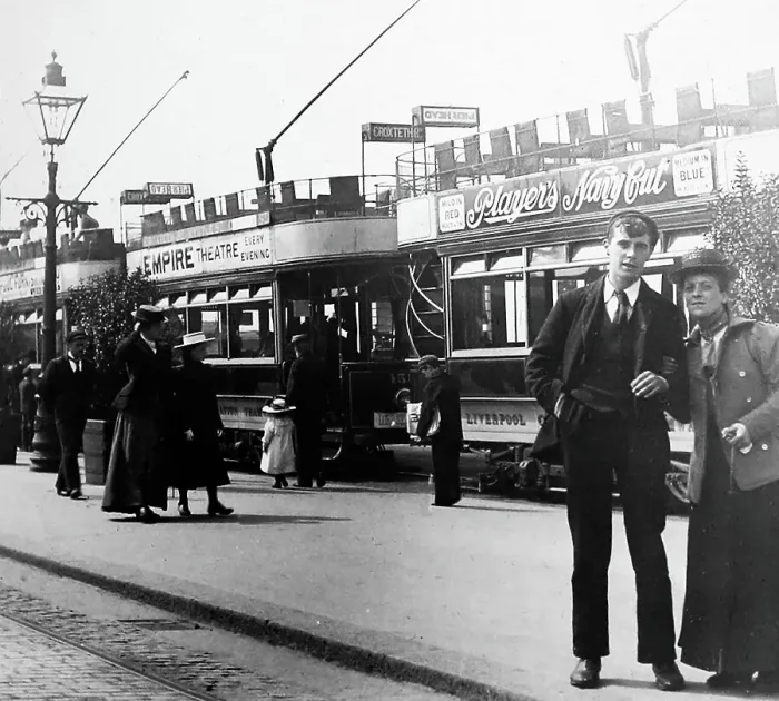Framed Print : Pier Head tram terminus, Liverpool, early 1900s Framed Print : Pier Head tram terminus, Liverpool, early 1900s