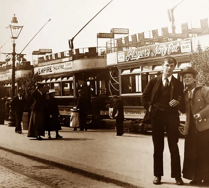 Framed Print : Pier Head tram terminus, Liverpool, early 1900s Framed Print : Pier Head tram terminus, Liverpool, early 1900s