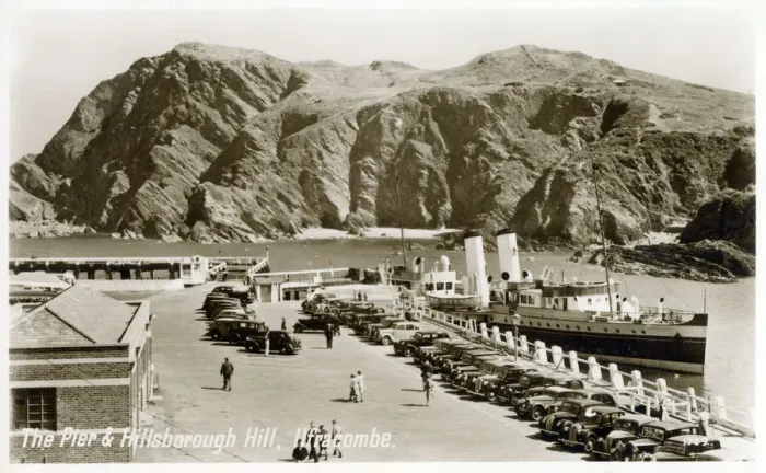 Framed Print : The Pier and Hillsborough Hill, Ilfracombe, Devon. Date: circa 1930s Framed Print : The Pier and Hillsborough Hill, Ilfracombe, Devon. Date: circa 1930s