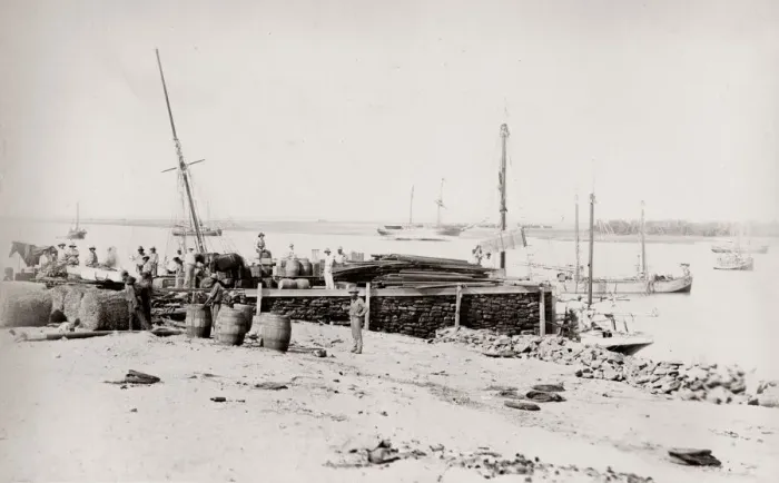 Framed Print : Pier and ship being unloaded, Cossack, Western Australia Framed Print : Pier and ship being unloaded, Cossack, Western Australia