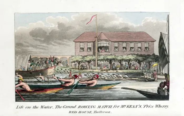 Framed Print : Pierce Egans Anecdotes: rowing race at Battersea Framed Print : Pierce Egans Anecdotes: rowing race at Battersea