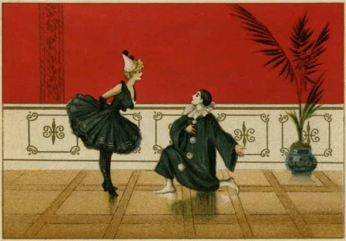Framed Print : Pierrot & pierette in black Framed Print : Pierrot & pierette in black