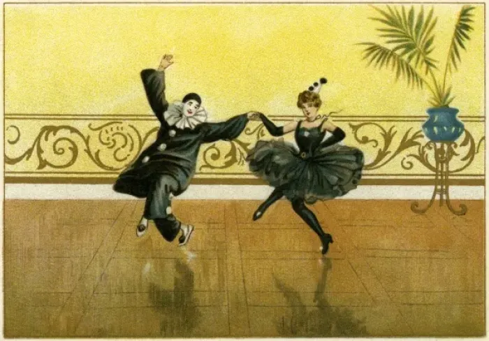 Framed Print : Pierrot & pierette in black dancing Framed Print : Pierrot & pierette in black dancing