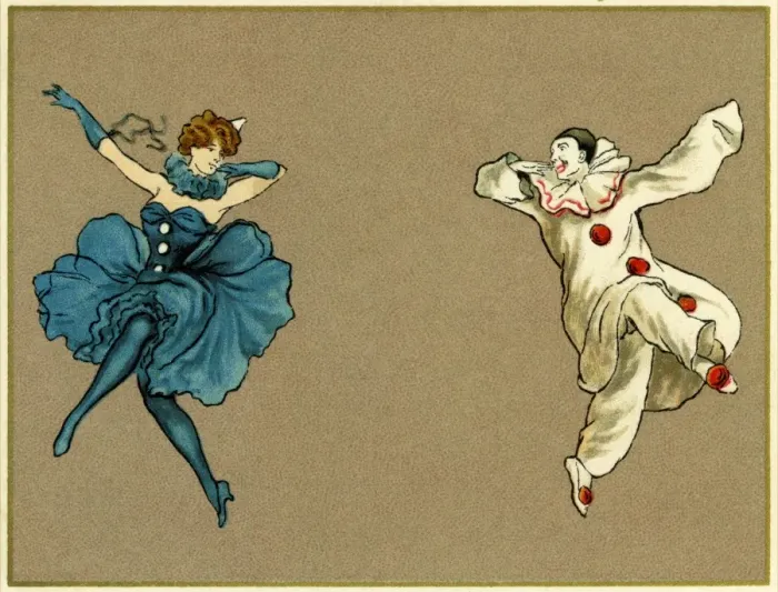 Framed Print : Pierrot & pierette in blue dancing Framed Print : Pierrot & pierette in blue dancing