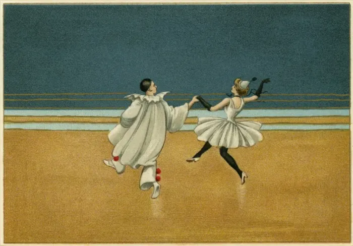 Framed Print : Pierrot & pierette in white dancing Framed Print : Pierrot & pierette in white dancing