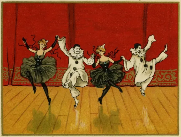 Framed Print : Pierrots and pierrettes dancing Framed Print : Pierrots and pierrettes dancing