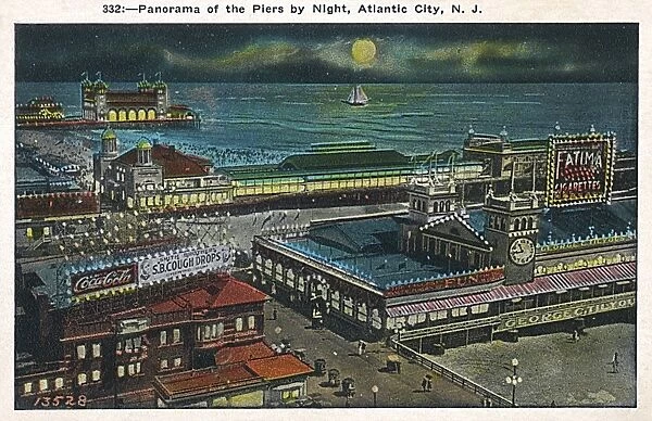 Piers by night, Atlantic City, New Jersey, USA