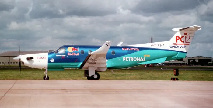 Framed Print : Pilatus PC-12 HB-FOT (msn 121), of Pilatus Flugzeugwerke AG. at the Royal International Air Tattoo - RAF Fairford 21 July 2003. Date: 2003 Framed Print : Pilatus PC-12 HB-FOT (msn 121), of Pilatus Flugzeugwerke AG. at the Royal International Air Tattoo - RAF Fairford 21 July 2003. Date: 2003