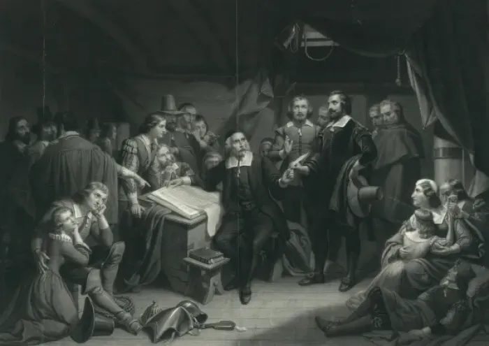 Framed Print : The pilgrims signing the compact, on board the May Flower, N Framed Print : The pilgrims signing the compact, on board the May Flower, N