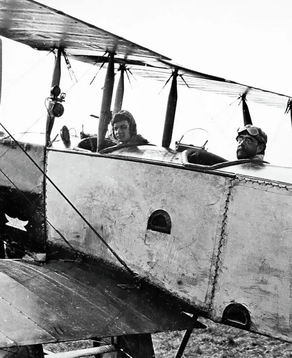 Framed Print : Piloting an early AVRO aeroplane, early 1900s Framed Print : Piloting an early AVRO aeroplane, early 1900s