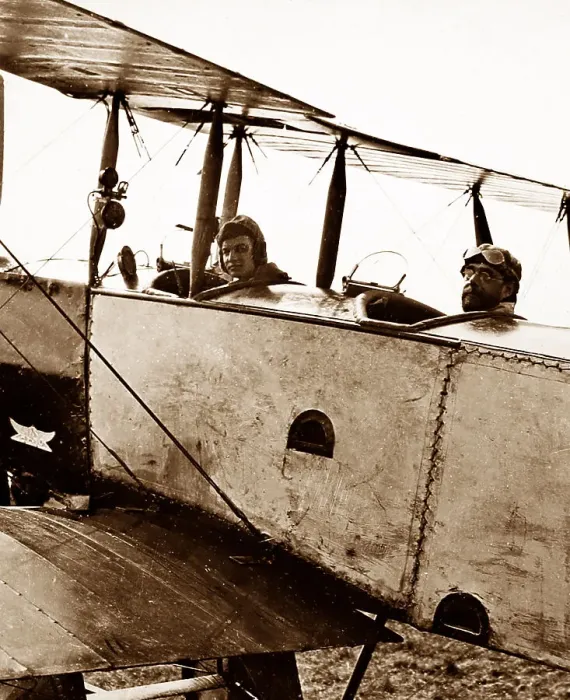 Framed Print : Piloting an early AVRO aeroplane, early 1900s Framed Print : Piloting an early AVRO aeroplane, early 1900s