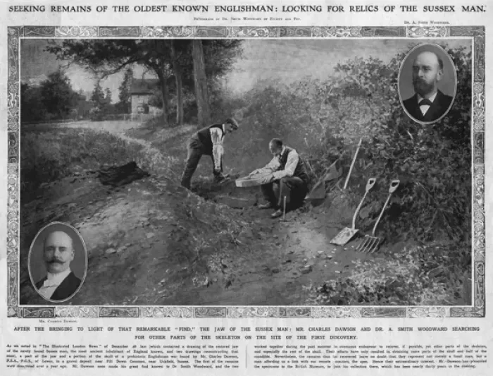 Framed Print : Piltdown Man: Dawson and Smith-Woodward search for more bone Framed Print : Piltdown Man: Dawson and Smith-Woodward search for more bone