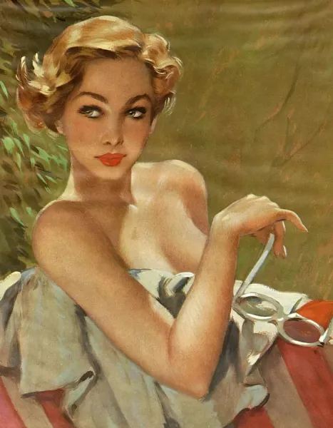 Impression D'Art Pin Up Années 50 - Filles Et Feuilles De Cannabis - Blonde Libanaise - 300 Dpi