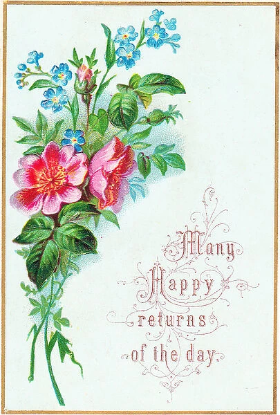 Pink and blue flowers on a birthday card