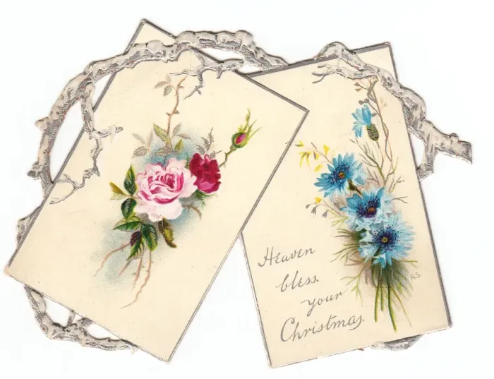 Framed Print : Pink and blue flowers on a cutout Christmas card Framed Print : Pink and blue flowers on a cutout Christmas card