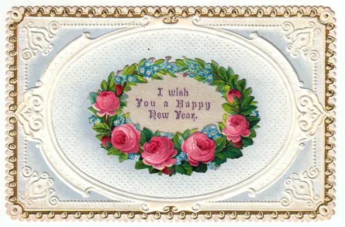 Framed Print : Pink and blue flowers on a New Year card Framed Print : Pink and blue flowers on a New Year card