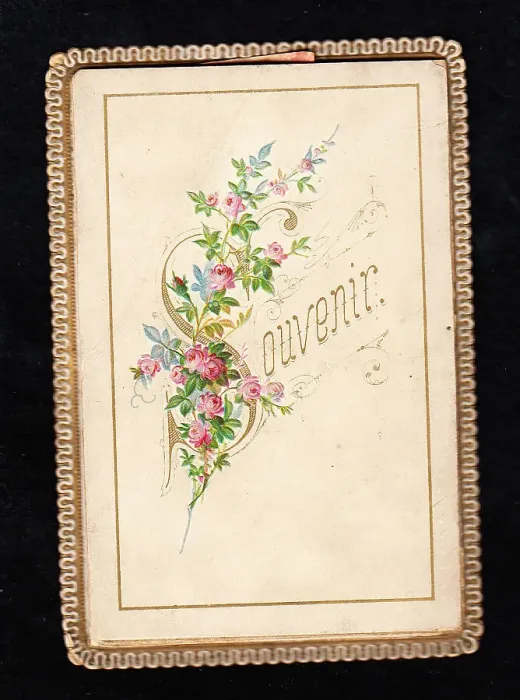Framed Print : Pink flowers on a Souvenir greetings card Framed Print : Pink flowers on a Souvenir greetings card