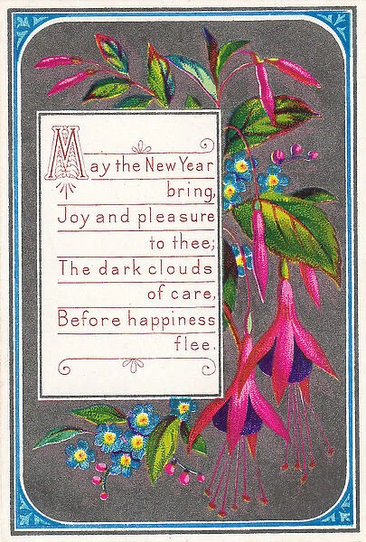 Pink, purple and blue flowers on a New Year card
