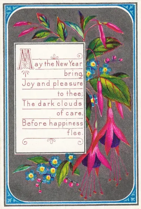 Framed Print : Pink, purple and blue flowers on a New Year card Framed Print : Pink, purple and blue flowers on a New Year card