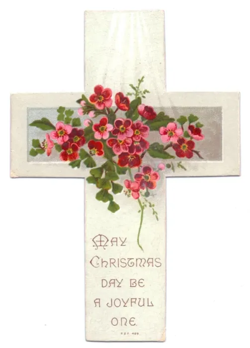 Framed Print : Pink and red flowers on a cross-shaped Christmas card Framed Print : Pink and red flowers on a cross-shaped Christmas card