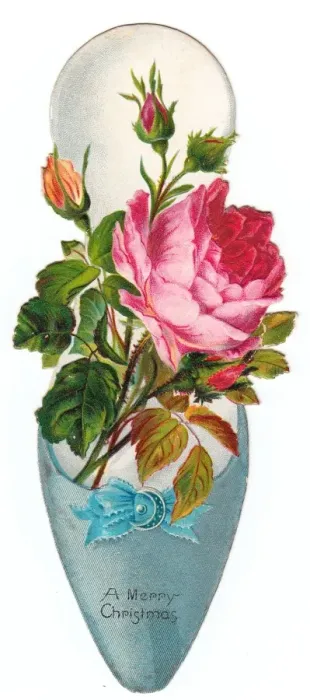 Framed Print : Pink rose and buds in a shoe-shaped Christmas card Framed Print : Pink rose and buds in a shoe-shaped Christmas card