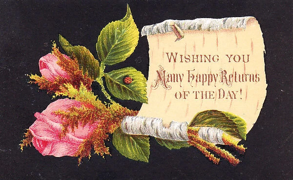 Pink rosebuds on a birthday card