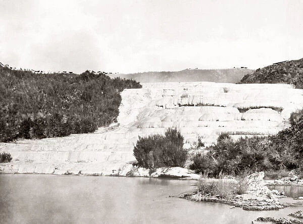 The Pink Terrace, Te Otukapuarangi Māori, or White Terrace, Te Tarata, New Zeland, 1880s