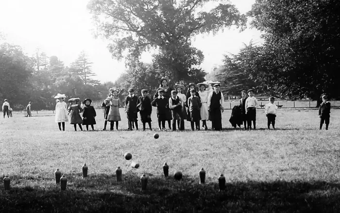 Framed Print : Nine pins or skittles, early 1900s Framed Print : Nine pins or skittles, early 1900s
