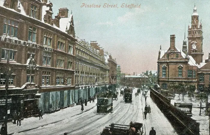 Framed Print : Pinstone Street, Sheffield in the snow Framed Print : Pinstone Street, Sheffield in the snow
