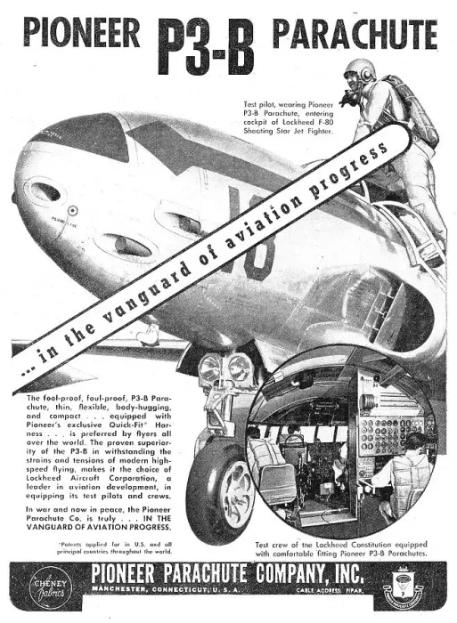 Framed Print : Pioneer P3-B Parachute 1948 Advert Framed Print : Pioneer P3-B Parachute 1948 Advert