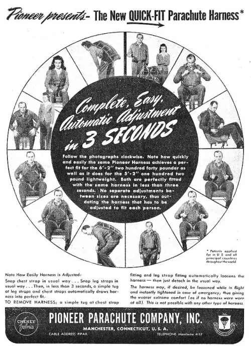 Framed Print : Pioneer Parachutes 1945 Advert