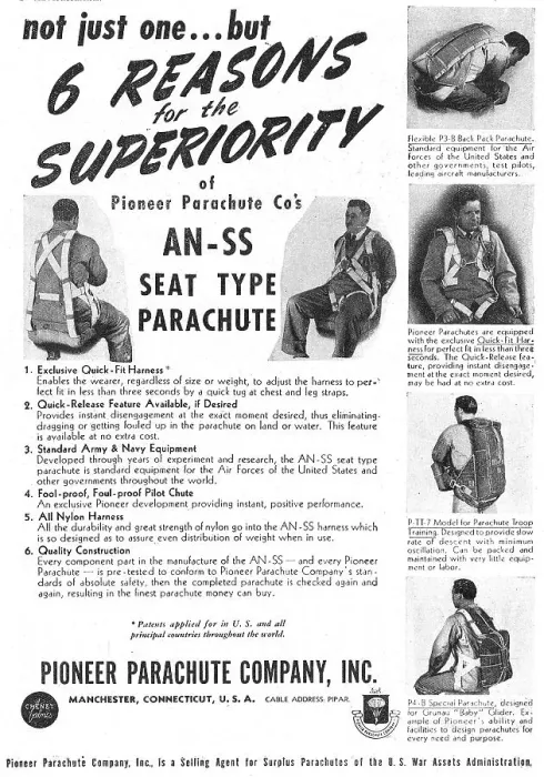 Framed Print : Pioneer Parachutes - Pioneer AN-SS Seat Type Parcahute 1948